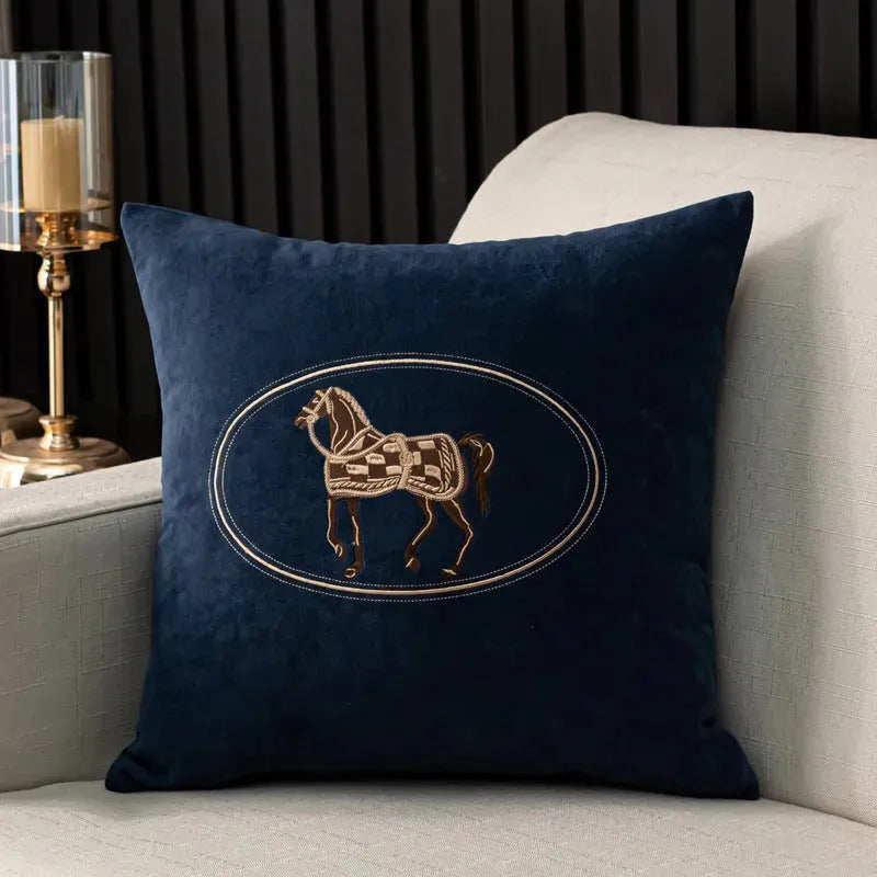 Hand-Embroidered Cushion Cover with Horse Pattern - Bellarte Enchanté Hand-Embroidered Cushion Cover with Horse Pattern
